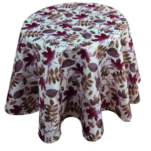 Tafelkleed – Herfstbladeren – Bedrukt – Groen – Rood – met goud glitterdraad – Rond 170 cm