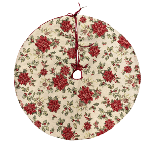 Boomrok – Kerst – Treeskirt – Gobelinstof – Bea – Dennenappels – Kerstroos – Hulst – Met gouddraad – Rond 110 cm